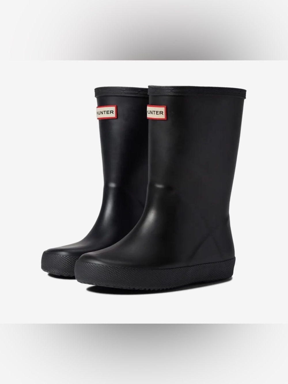 Hunter Black Rubber Mid-Calf Rain Boots with Logo Patch